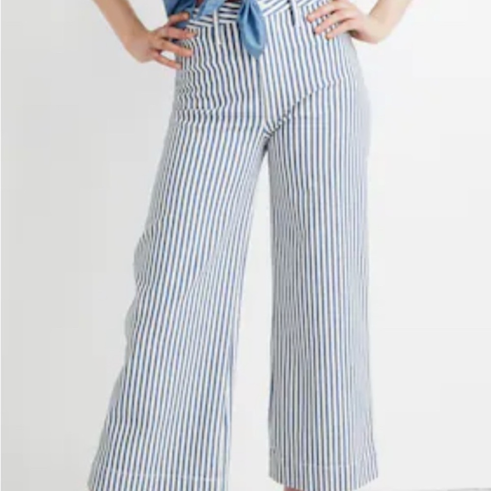 Madewell Emmett Blue and Ivory Striped Wide-Leg Pants